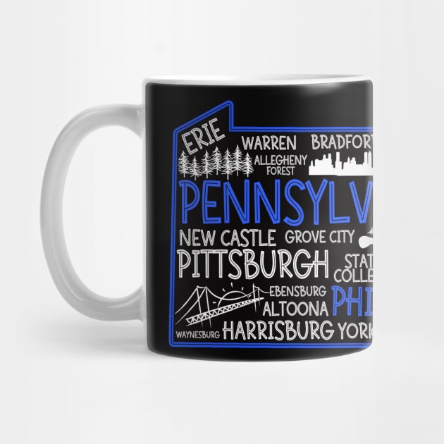 Philadelphia Pennsylvania cute map, Pittsburgh, Allentown, Erie, Reading, Bethlehem, Scranton, Lancaster, Levittown, Harrisburg by BoogieCreates